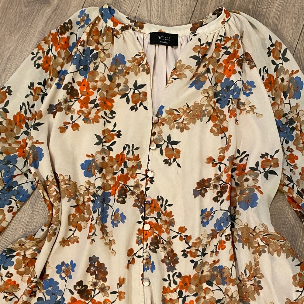 Vici Cream Floral Blouse with Blue and Orange Accents - Picture 6 of 9